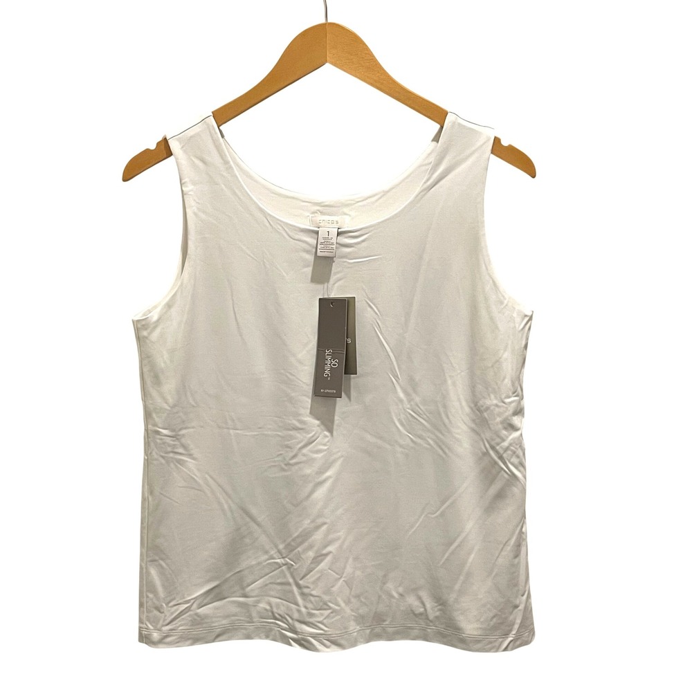Chico's So Slimming Tank Top Women Size 1 White Minimalist Scoop Neck Sleeveless